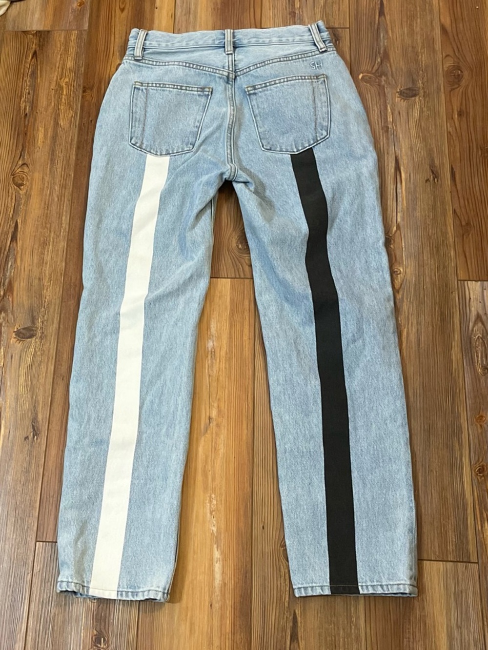 Still Here NY Tate Vintage Light Wash High Rise Straight Leg Striped Jeans 25